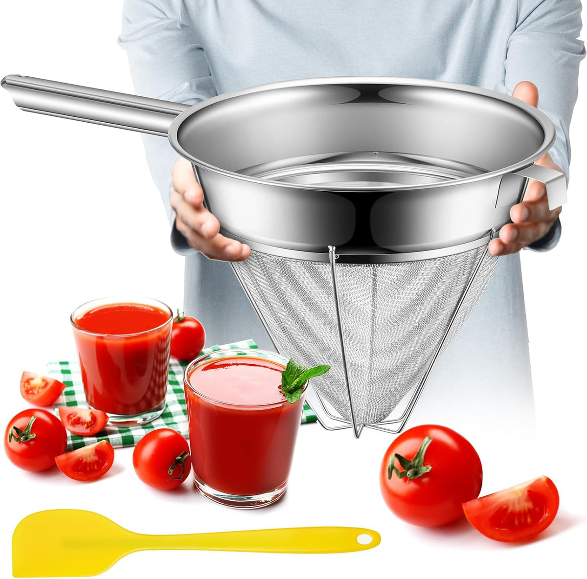 8"Chinois Fine Mesh Strainer Set with Handle and Rubber Pestle