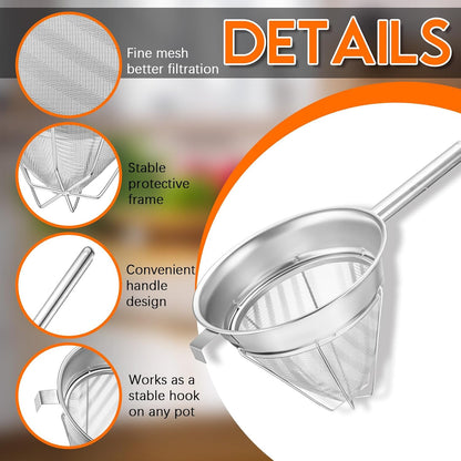 8"Chinois Fine Mesh Strainer Set with Handle and Rubber Pestle