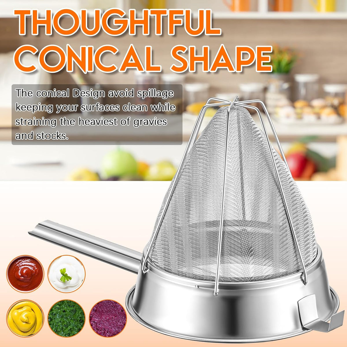 8"Chinois Fine Mesh Strainer Set with Handle and Rubber Pestle