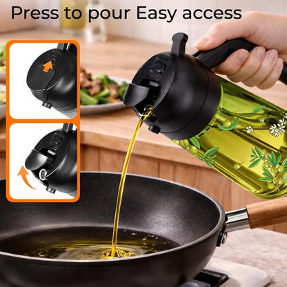 Oil Sprayer for Cooking, 2 in 1 Olive Oil Dispenser Bottle Set for Kitchen, Food-Grade Glass Green Oil Vinegar Bottle Container - 16OZ/470ML Set of 2 (Black)