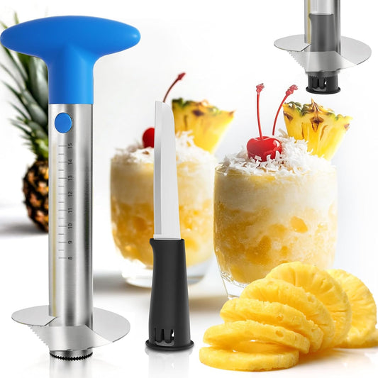 Pineapple Corer and Slicer with Measurement Marks – Stainless Steel Pineapple Cutter for Perfect Pineapple Rings & Effortless Cutting (Blue)