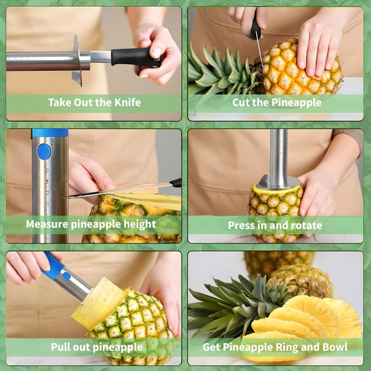 Pineapple Corer and Slicer with Measurement Marks – Stainless Steel Pineapple Cutter for Perfect Pineapple Rings & Effortless Cutting (Blue)