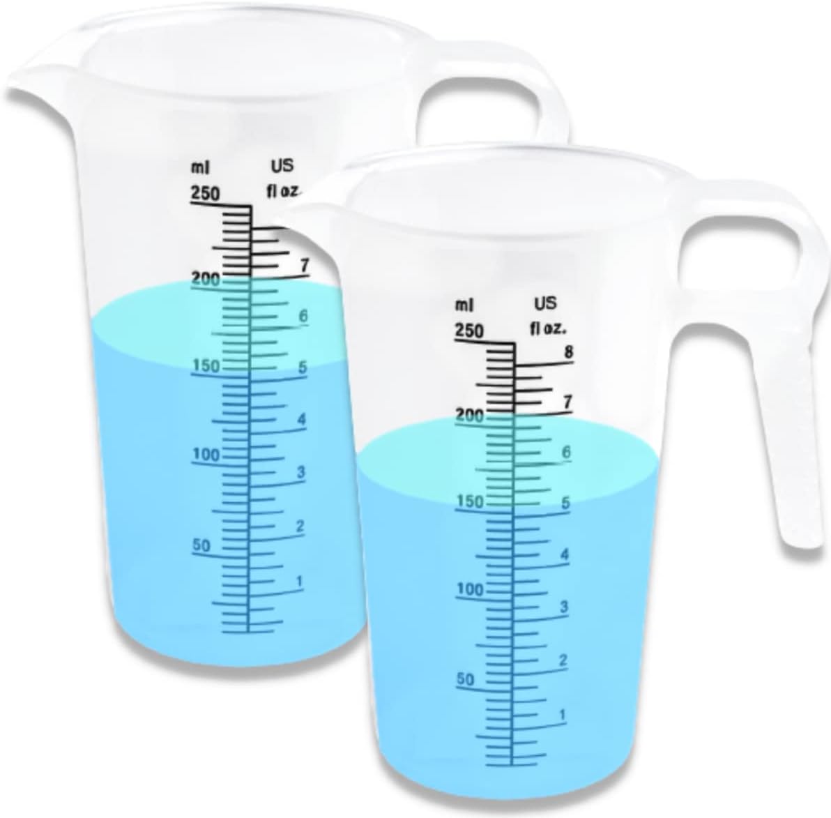 2-PACK Measuring Pitcher, Pool Measuring Cup for Chemicals, Plastic, Multipurpose - Great for Oil, Chemicals, Pool and Lawn - Ounce (oz) and Milliliter (mL) Increments (8oz)