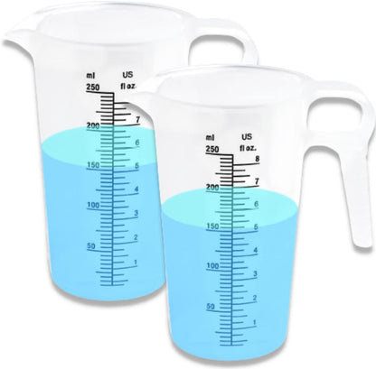 2-PACK Measuring Pitcher, Pool Measuring Cup for Chemicals, Plastic, Multipurpose - Great for Oil, Chemicals, Pool and Lawn - Ounce (oz) and Milliliter (mL) Increments (8oz)