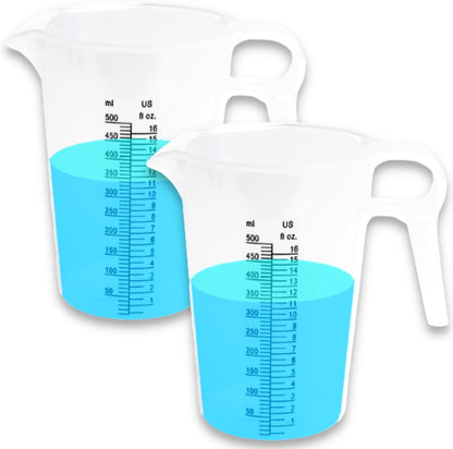 2-PACK Measuring Pitcher, Pool Measuring Cup for Chemicals, Plastic, Multipurpose - Great for Oil, Chemicals, Pool and Lawn - Ounce (oz) and Milliliter (mL) Increments (8oz)