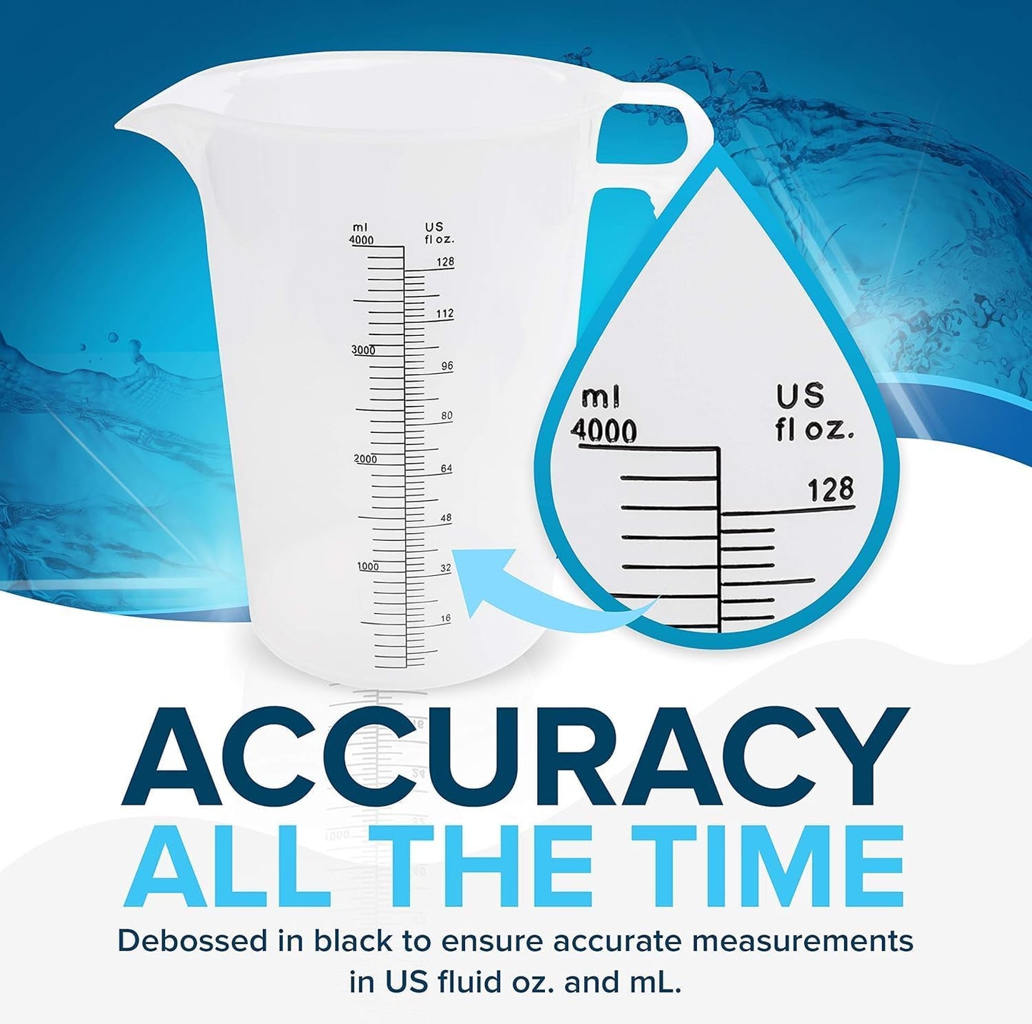 2-PACK Measuring Pitcher, Pool Measuring Cup for Chemicals, Plastic, Multipurpose - Great for Oil, Chemicals, Pool and Lawn - Ounce (oz) and Milliliter (mL) Increments (8oz)