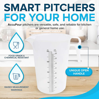 2-PACK Measuring Pitcher, Pool Measuring Cup for Chemicals, Plastic, Multipurpose - Great for Oil, Chemicals, Pool and Lawn - Ounce (oz) and Milliliter (mL) Increments (8oz)