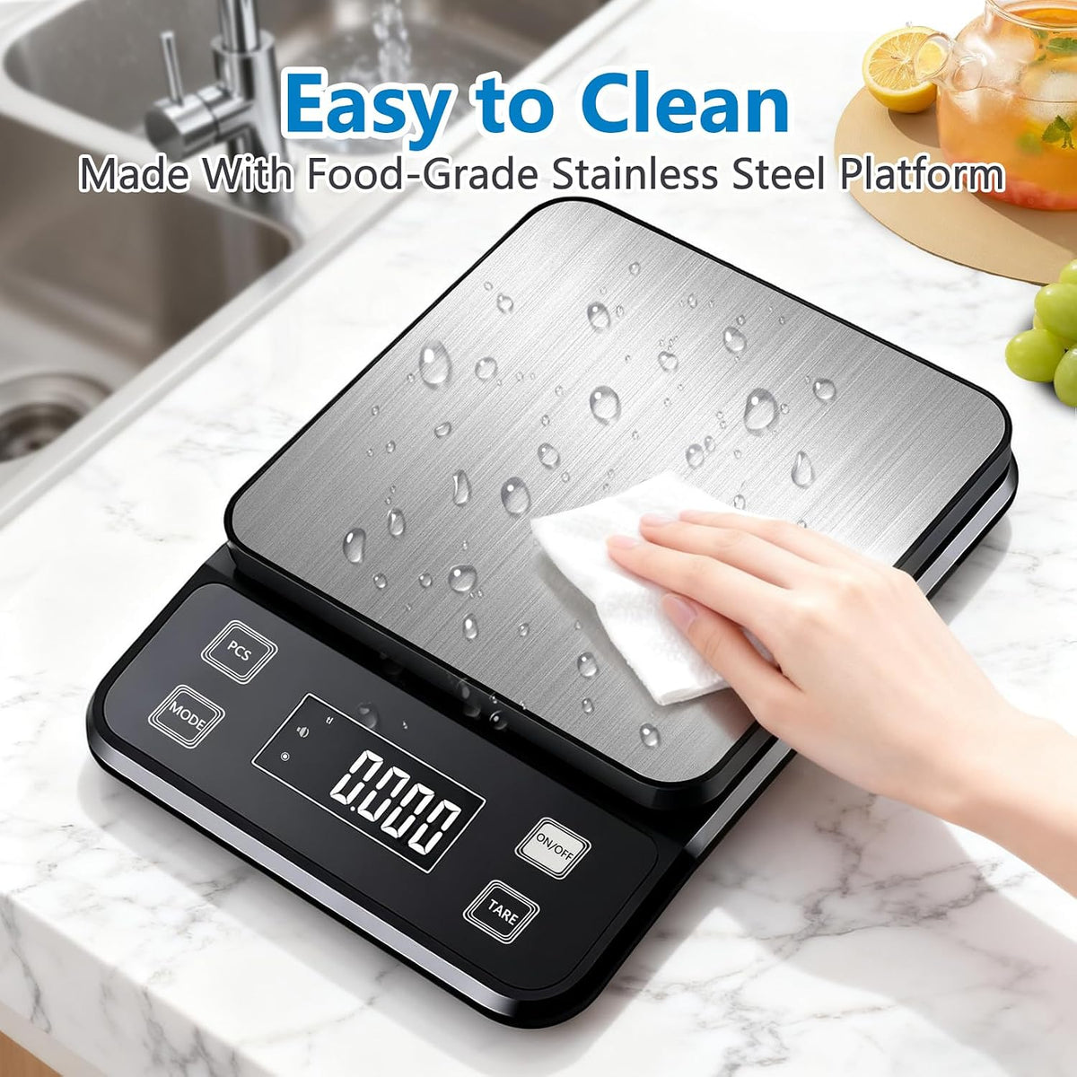 Food Kitchen Scale, Digital Food Scale 33lb Digital Kitchen Scale Precisely Measures Grams and Ounces for Meal Prep Baking and Cooking, Rechargeable 304 Stainless Steel Kitchen Scale LCD Display