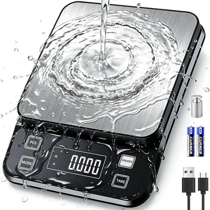 Food Kitchen Scale, Digital Food Scale 33lb Digital Kitchen Scale Precisely Measures Grams and Ounces for Meal Prep Baking and Cooking, Rechargeable 304 Stainless Steel Kitchen Scale LCD Display