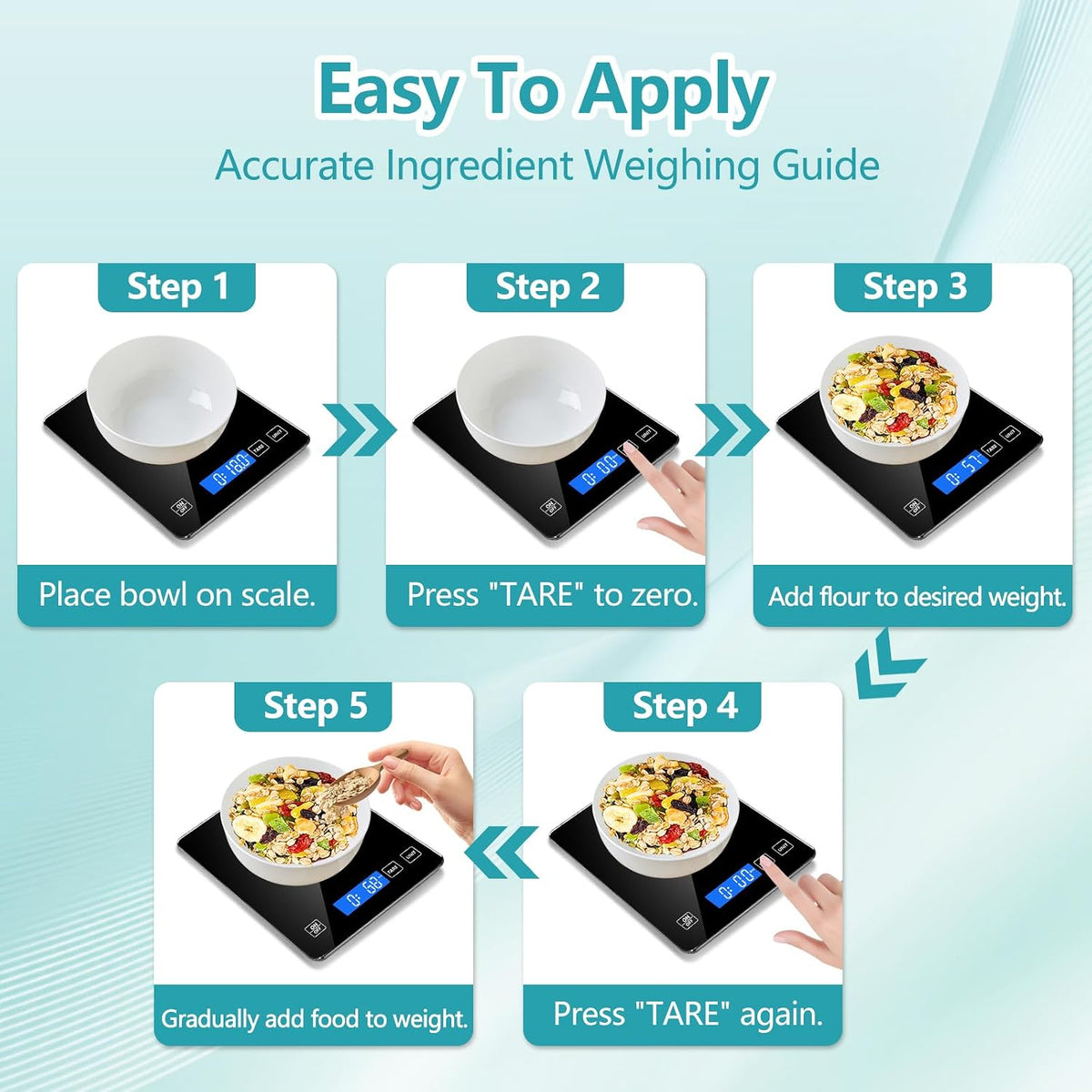 Food Kitchen Scale, Digital Food Scale 33lb Digital Kitchen Scale Precisely Measures Grams and Ounces for Meal Prep Baking and Cooking, Rechargeable 304 Stainless Steel Kitchen Scale LCD Display