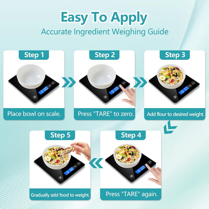 Food Kitchen Scale, Digital Food Scale 33lb Digital Kitchen Scale Precisely Measures Grams and Ounces for Meal Prep Baking and Cooking, Rechargeable 304 Stainless Steel Kitchen Scale LCD Display