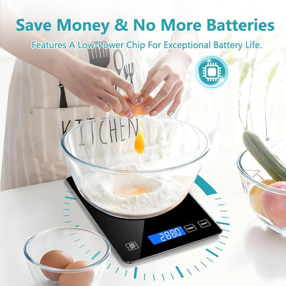 Food Kitchen Scale, Digital Food Scale 33lb Digital Kitchen Scale Precisely Measures Grams and Ounces for Meal Prep Baking and Cooking, Rechargeable 304 Stainless Steel Kitchen Scale LCD Display