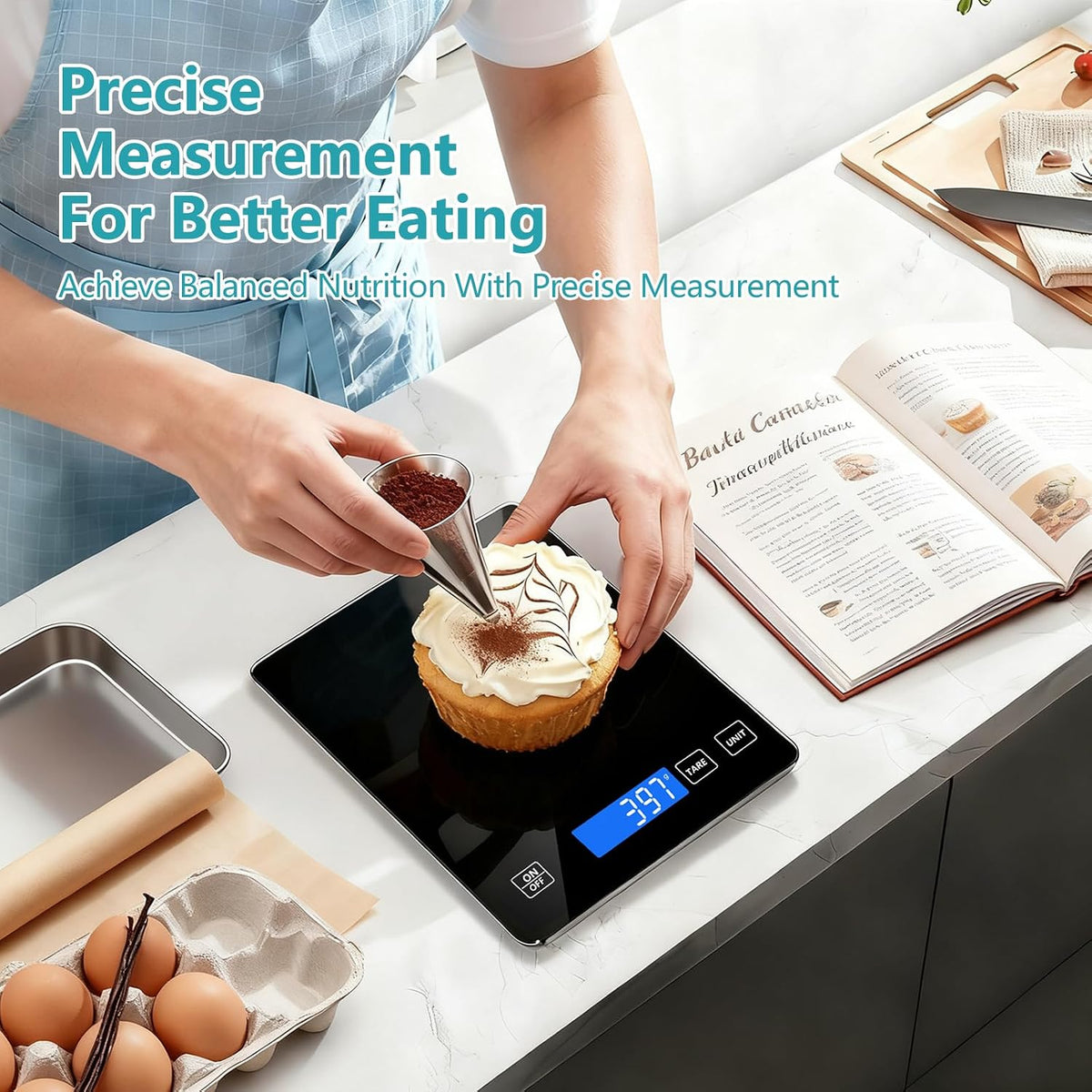 Food Kitchen Scale, Digital Food Scale 33lb Digital Kitchen Scale Precisely Measures Grams and Ounces for Meal Prep Baking and Cooking, Rechargeable 304 Stainless Steel Kitchen Scale LCD Display