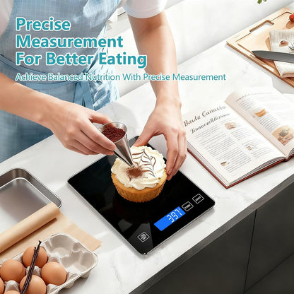 Food Kitchen Scale, Digital Food Scale 33lb Digital Kitchen Scale Precisely Measures Grams and Ounces for Meal Prep Baking and Cooking, Rechargeable 304 Stainless Steel Kitchen Scale LCD Display