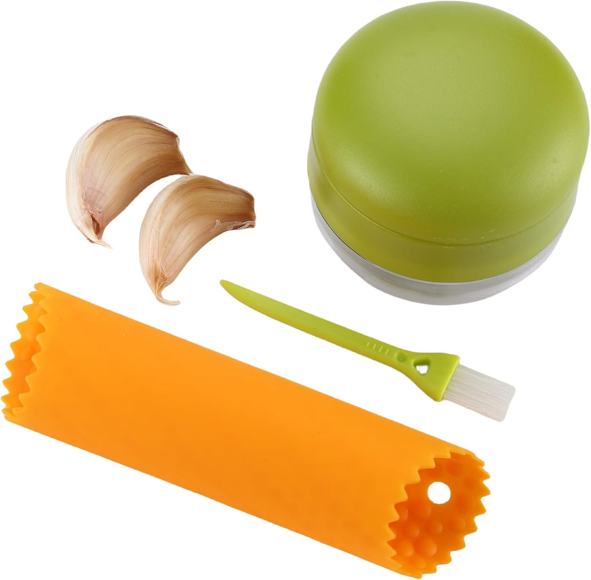 Garlic Peeler Garlic Mincer, Press, Cutter, and Storage Container - Includes Silicone Garlic Peeler and Mini Brush - Easy to Clean - Stainless Steel Blades