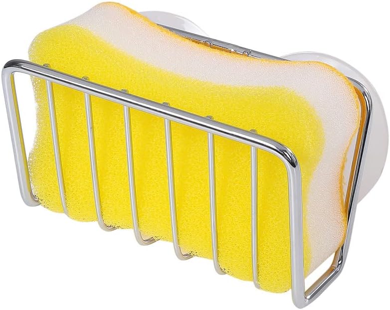 Sponge Holder for Kitchen Sink, Stainless Steel Suction Cup Sponge Caddy - Silver