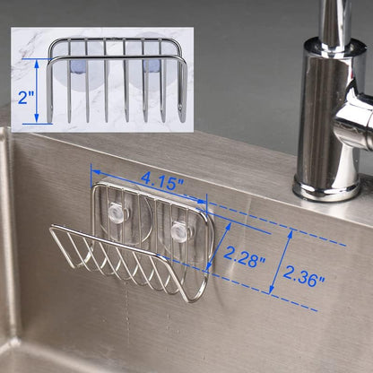 Sponge Holder for Kitchen Sink, Stainless Steel Suction Cup Sponge Caddy - Silver