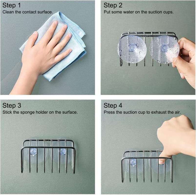 Sponge Holder for Kitchen Sink, Stainless Steel Suction Cup Sponge Caddy - Silver