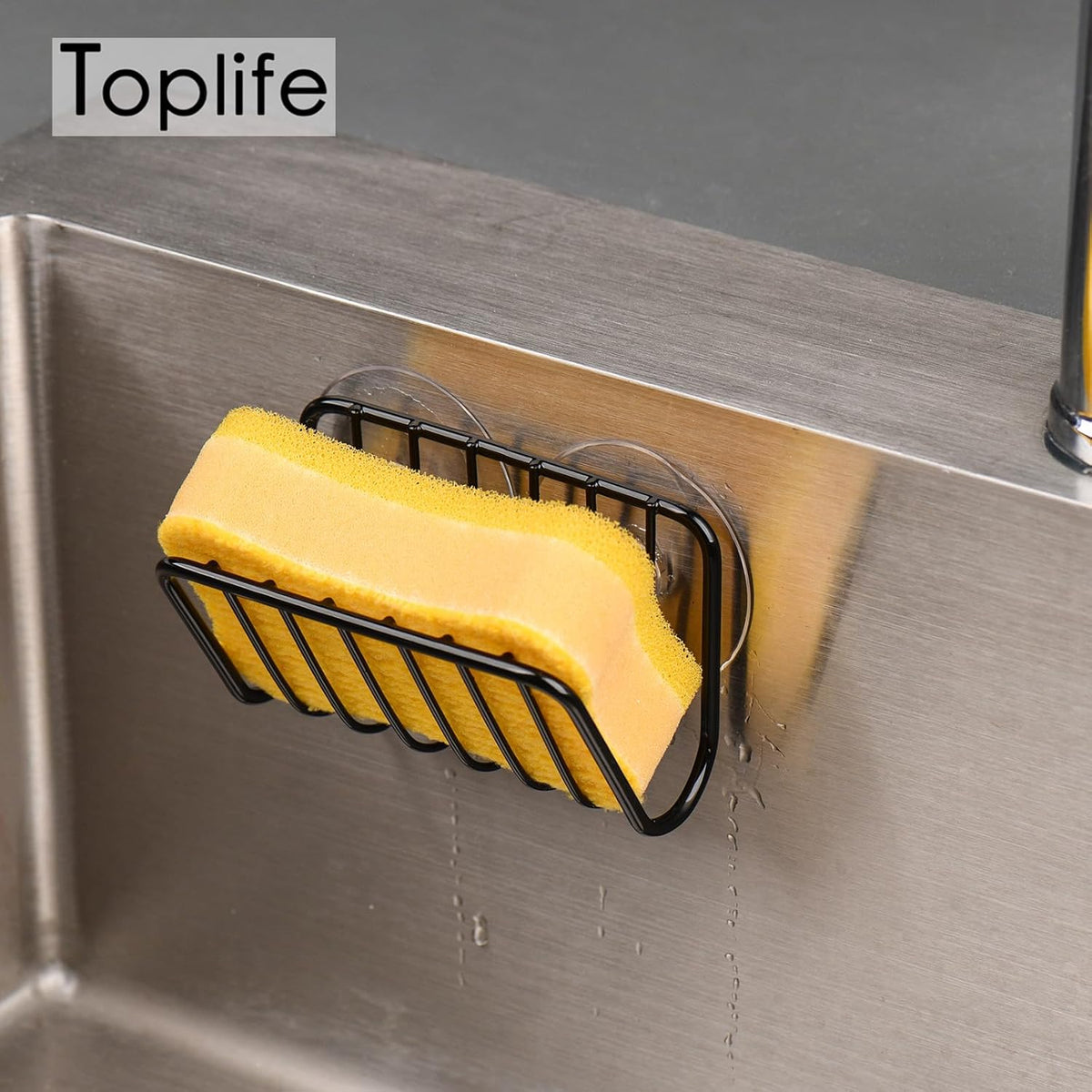 Sponge Holder for Kitchen Sink, Stainless Steel Suction Cup Sponge Caddy - Silver
