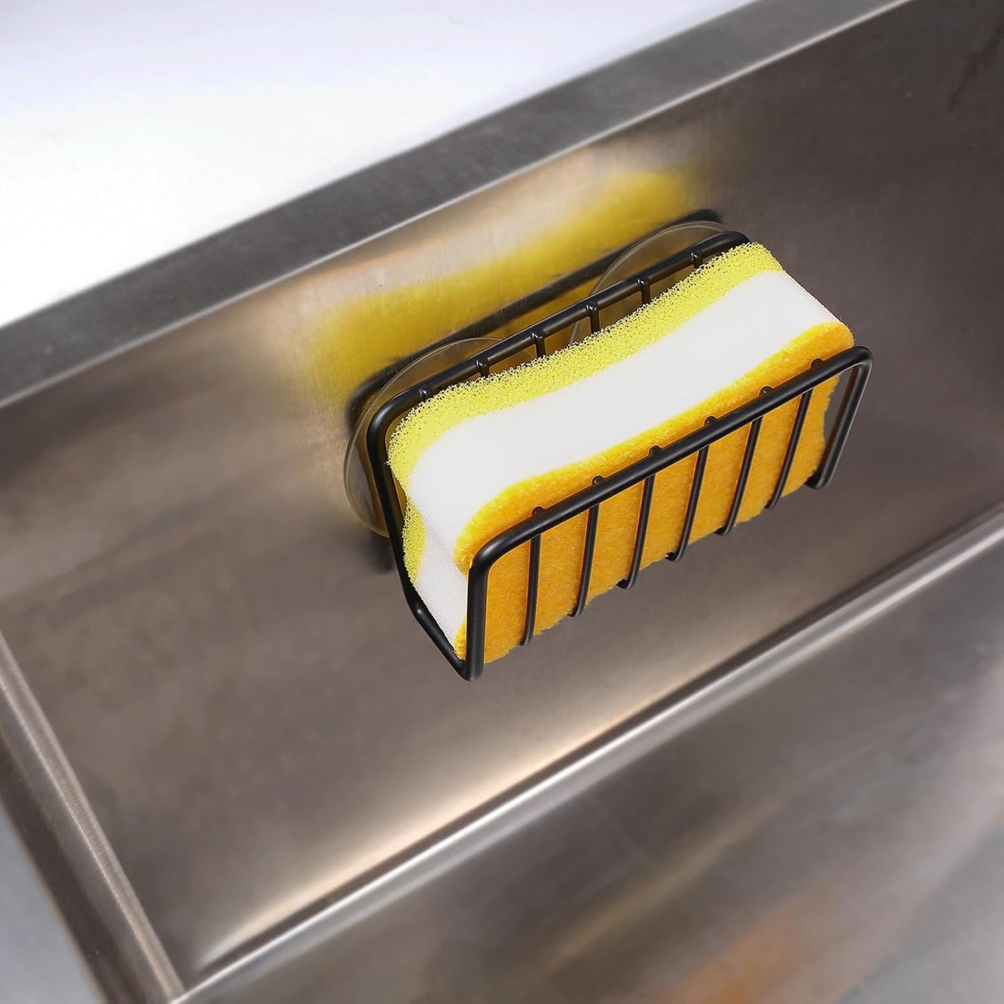 Sponge Holder for Kitchen Sink, Stainless Steel Suction Cup Sponge Caddy - Silver
