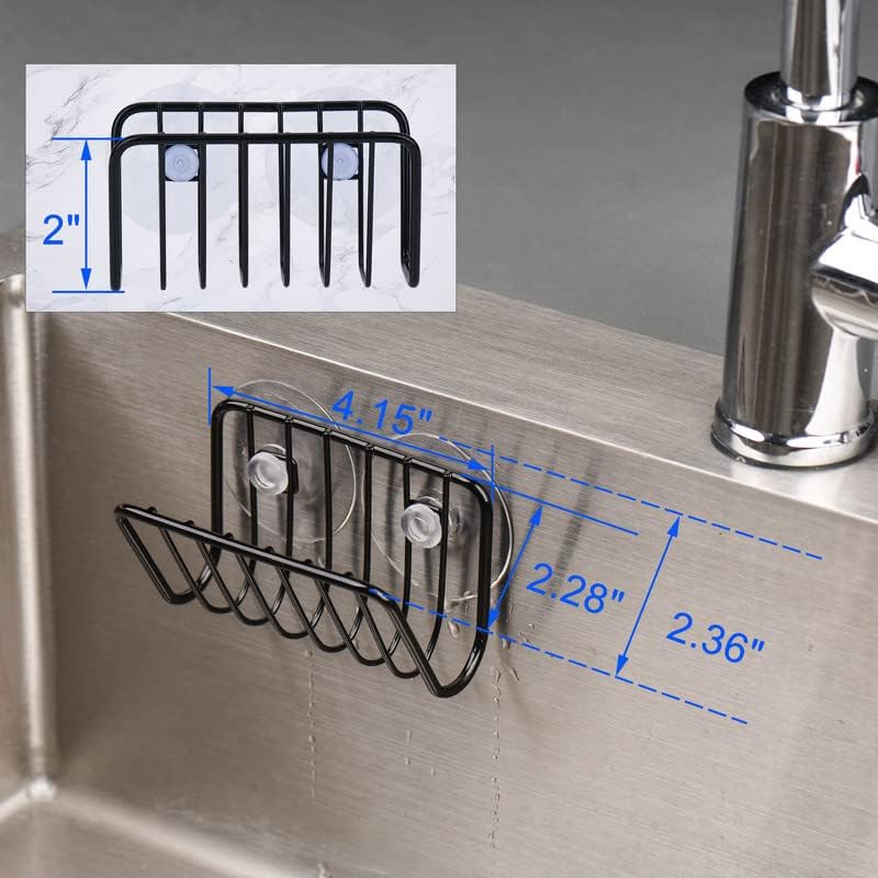 Sponge Holder for Kitchen Sink, Stainless Steel Suction Cup Sponge Caddy - Silver