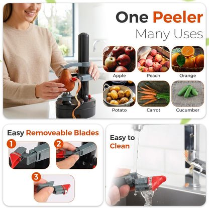 Electric Potato Peeler with 13 Blades, Automatic Rotating Vegetable & Fruit Peeler Machine, Hands-Free Peeler for Potatoes, Apples & More Kitchen Gadgets (Black)