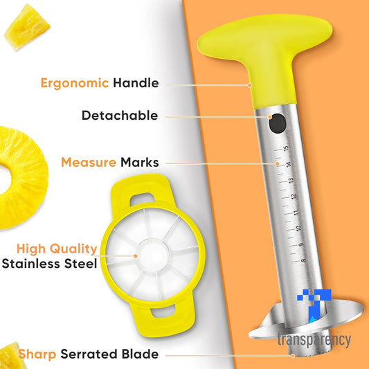 Pineapple Corer Cutter, Stainless Steel Fruit Peeler Slicer - Upgraded, Reinforced Thicker Blade, Core Remover with Measure Mark, Kitchen Tool for Diced Pineapple Rings