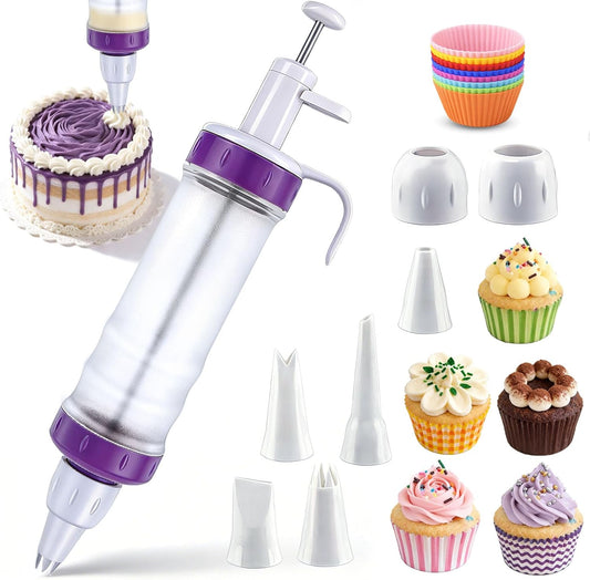 Dessert Decorating Syringe Set, Icing Dispenser Tool, Dessert Decorator Pro with 7 Icing Nozzles for Pushes Icing to Decorate Baked, Cake Decorating Gun for Frosting Cream to Make Cupcakes