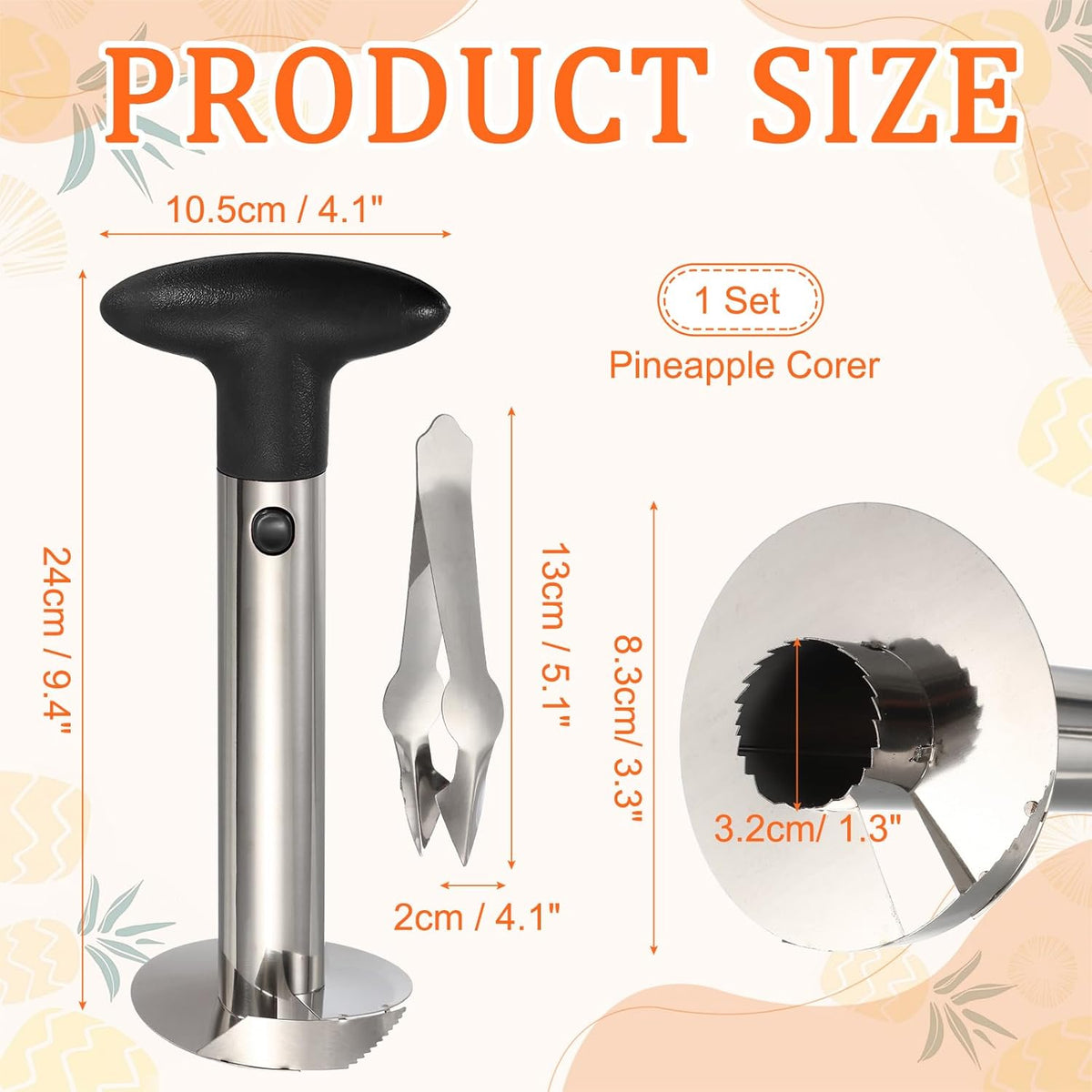 Pineapple Corer and Slicer Set, 9.4x4.1 Inch Stainless Steel Upgraded Pineapple Core Remover Eye Removal Tool, Slice and Core Fruits for Home Kitchen, Blue