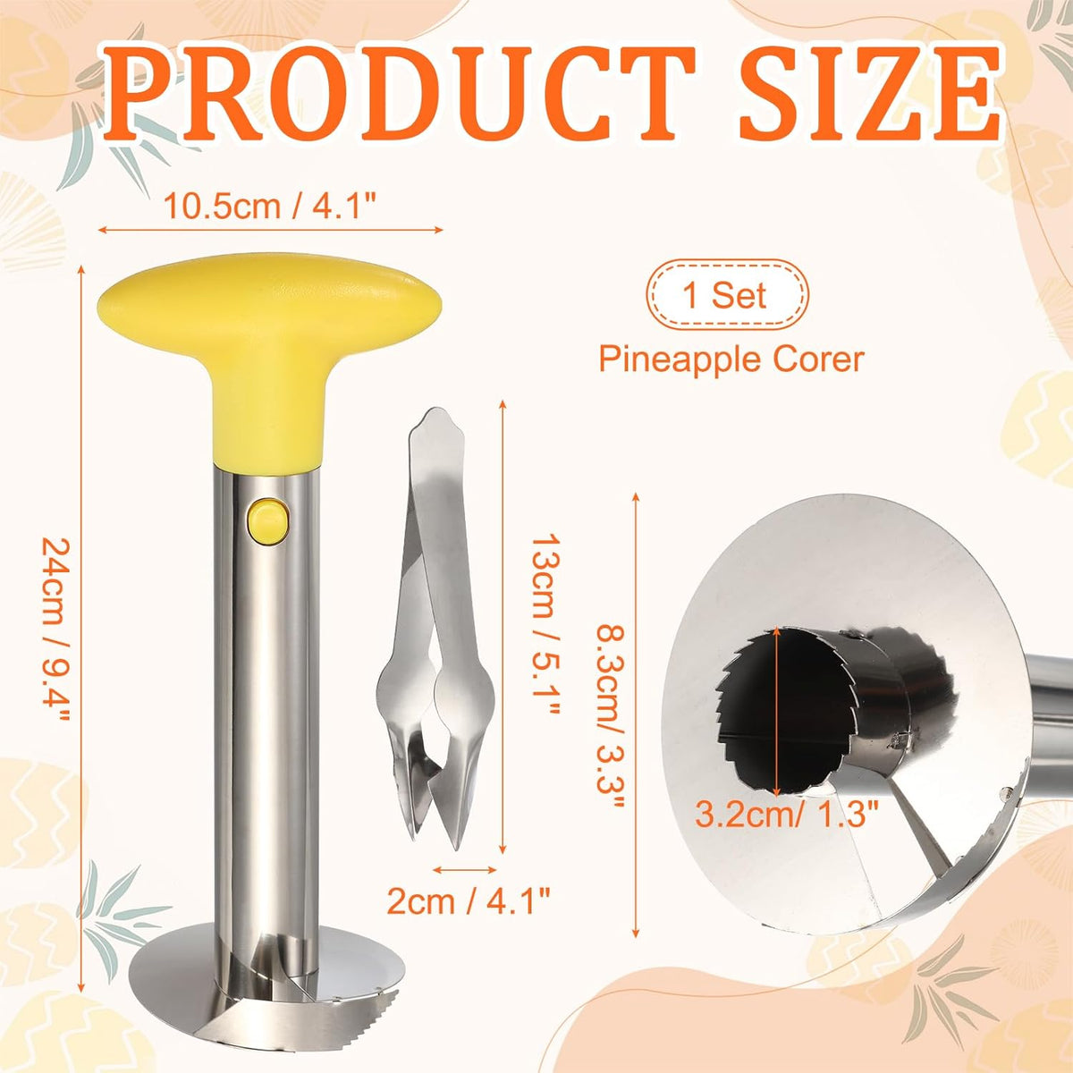 Pineapple Corer and Slicer Set, 9.4x4.1 Inch Stainless Steel Upgraded Pineapple Core Remover Eye Removal Tool, Slice and Core Fruits for Home Kitchen, Blue