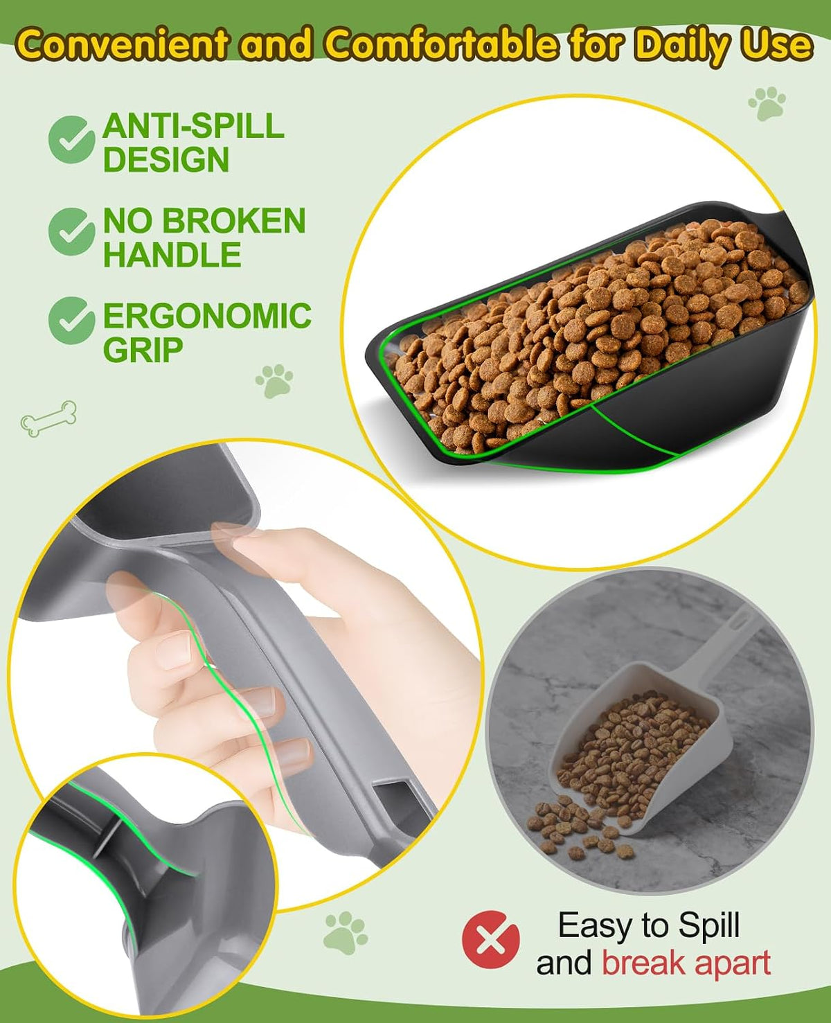2 Pack Dog Food Scoop with 1 Cup and 2 Cup Capacity, Plastic Pet Food Measuring Scoops with Clear Measurement Lines for Dogs, Cats & More,Dishwasher safe (Grey and Black)