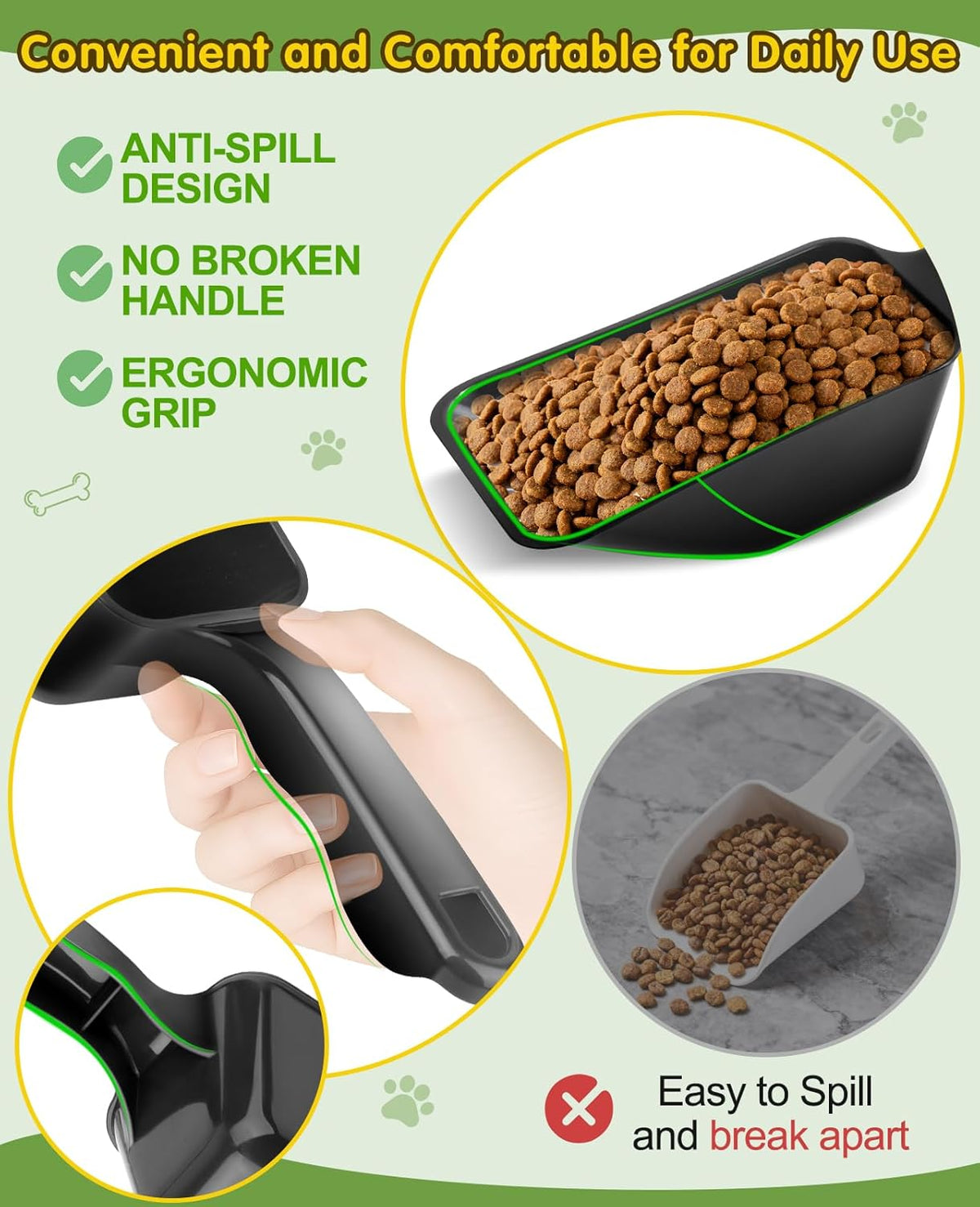 2 Pack Dog Food Scoop with 1 Cup and 2 Cup Capacity, Plastic Pet Food Measuring Scoops with Clear Measurement Lines for Dogs, Cats & More,Dishwasher safe (Grey and Black)