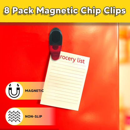 Magnetic Chip Clips 8 Pack - Heavy Duty Refrigerator Magnet Clip for Food Bags, Chip Bag Clips with Strong Grip, Non-Slip Rubber Teeth, Durable Plastic&Powerful Spring, Fridge Magnet Clip