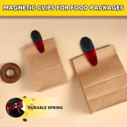 Magnetic Chip Clips 8 Pack - Heavy Duty Refrigerator Magnet Clip for Food Bags, Chip Bag Clips with Strong Grip, Non-Slip Rubber Teeth, Durable Plastic&Powerful Spring, Fridge Magnet Clip