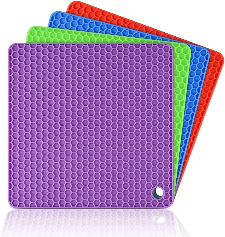 Silicone Trivet Mats - Hot Pads Spoon Rest, Multipurpose Trivets for Hot Dishes Heat Resistant Food Grade Silicone Set of 4