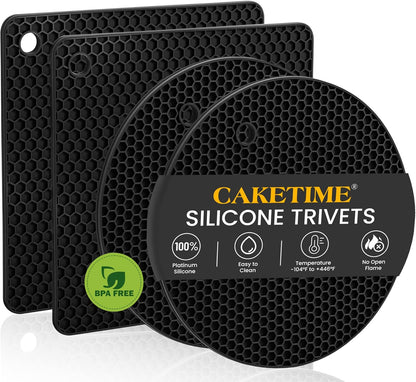 Silicone Trivet Mats - Hot Pads Spoon Rest, Multipurpose Trivets for Hot Dishes Heat Resistant Food Grade Silicone Set of 4