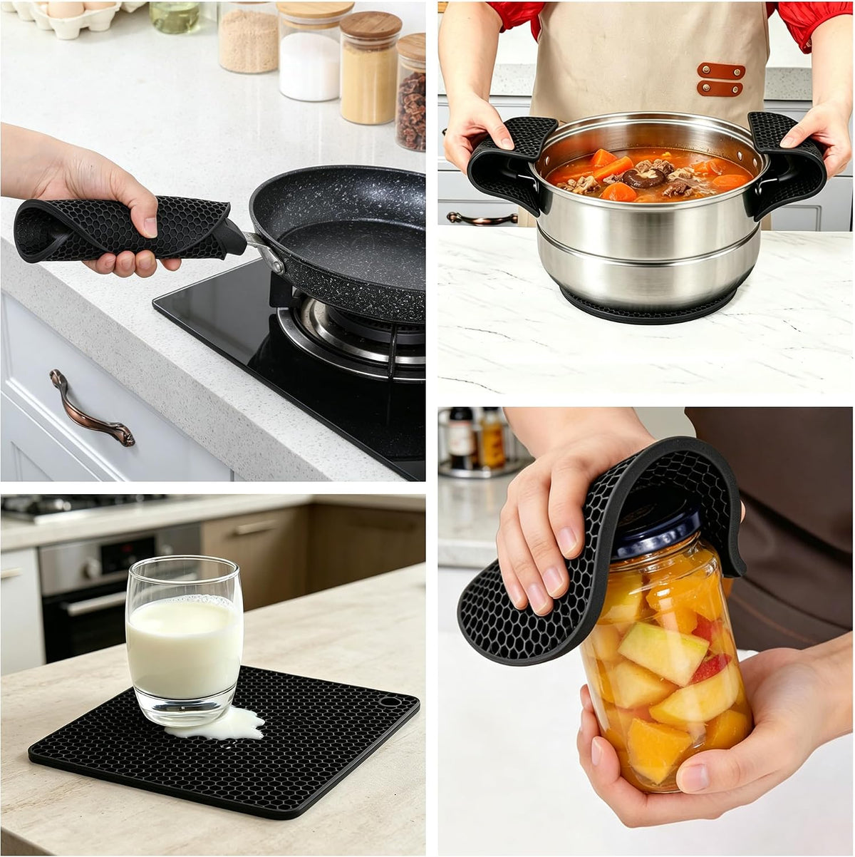 Silicone Trivet Mats - Hot Pads Spoon Rest, Multipurpose Trivets for Hot Dishes Heat Resistant Food Grade Silicone Set of 4
