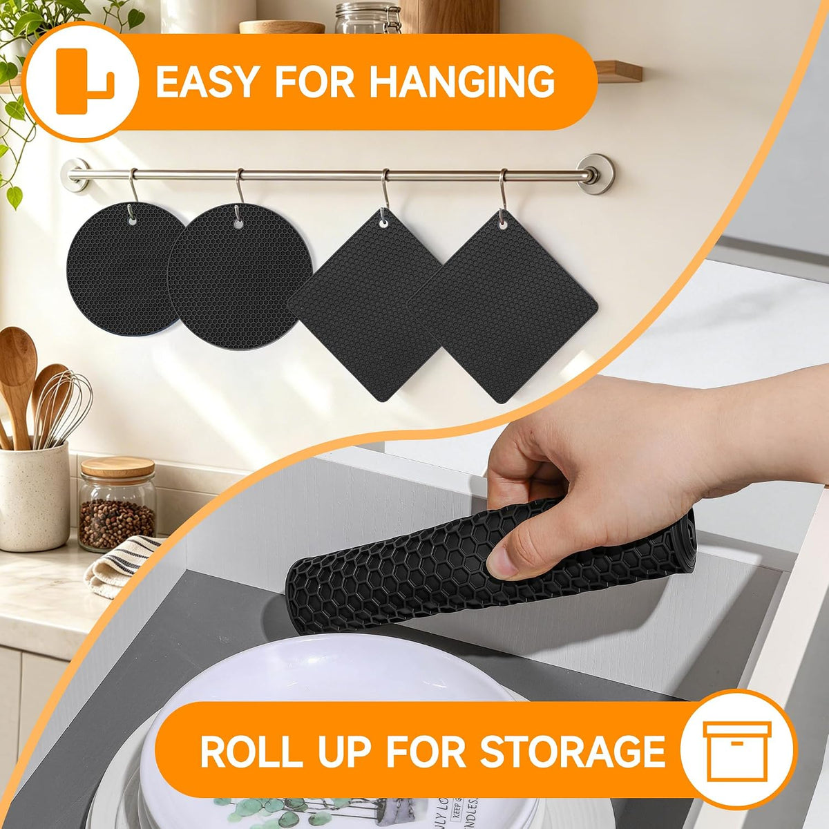 Silicone Trivet Mats - Hot Pads Spoon Rest, Multipurpose Trivets for Hot Dishes Heat Resistant Food Grade Silicone Set of 4