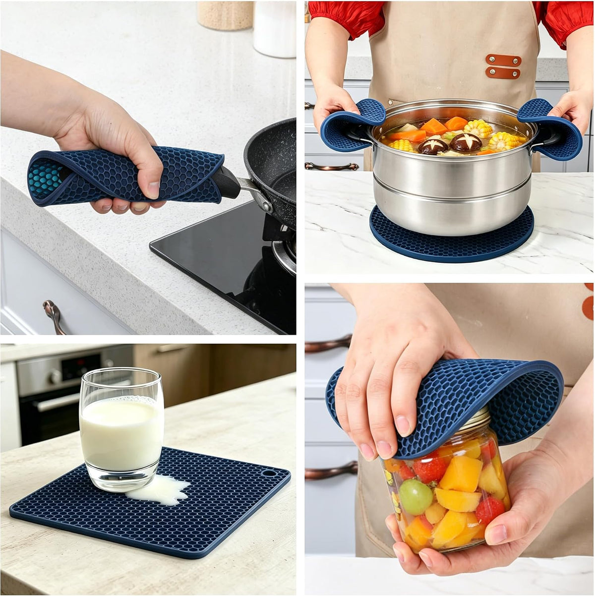 Silicone Trivet Mats - Hot Pads Spoon Rest, Multipurpose Trivets for Hot Dishes Heat Resistant Food Grade Silicone Set of 4