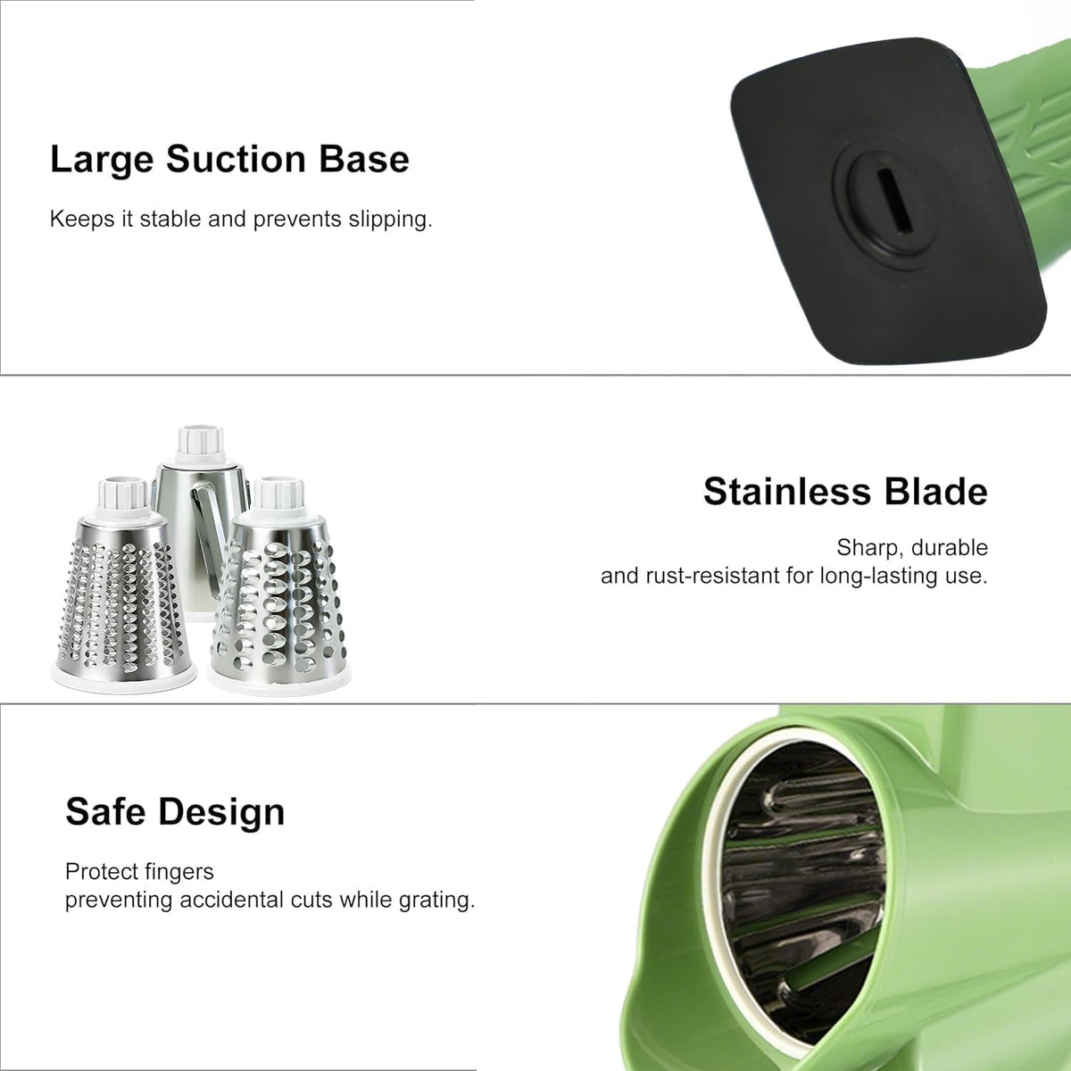 Rotary Cheese Grater Shredder Slicer - 3-in-1 Handheld Crank with Food Pusher for Hard Cheese, Vegetables, Chocolate - Ergonomic Hand Crank, Dishwasher Safe Gray Cyan