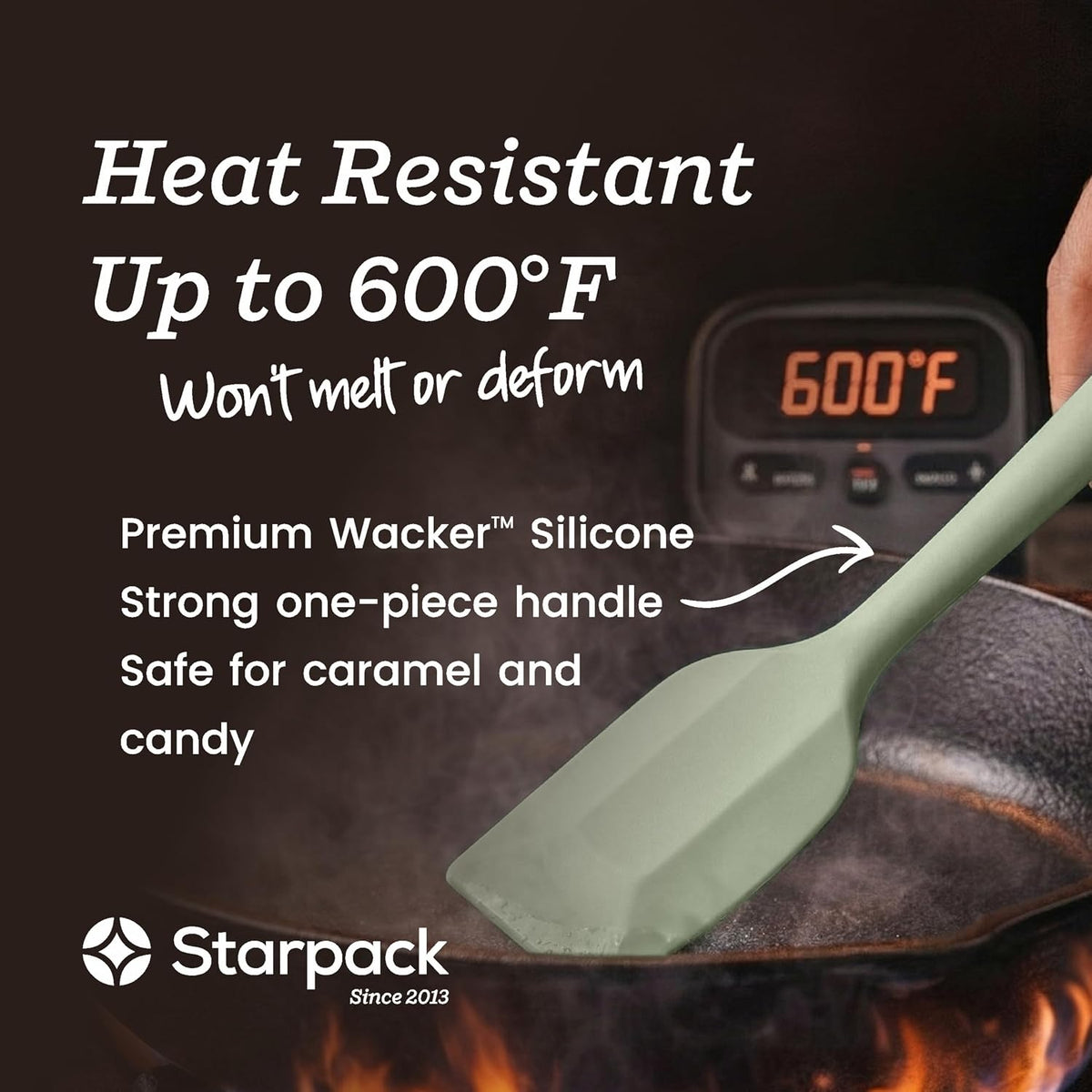 Starpack Flip and Whip Silicone Baking Utensils Set (5-Piece) - LFGB Non Toxic, 600°F Heat Resistant, BPA-Free - Whisk and Rubber Spatula Set with Pastry Brush - Dishwasher Safe, Nonstick Sage Green