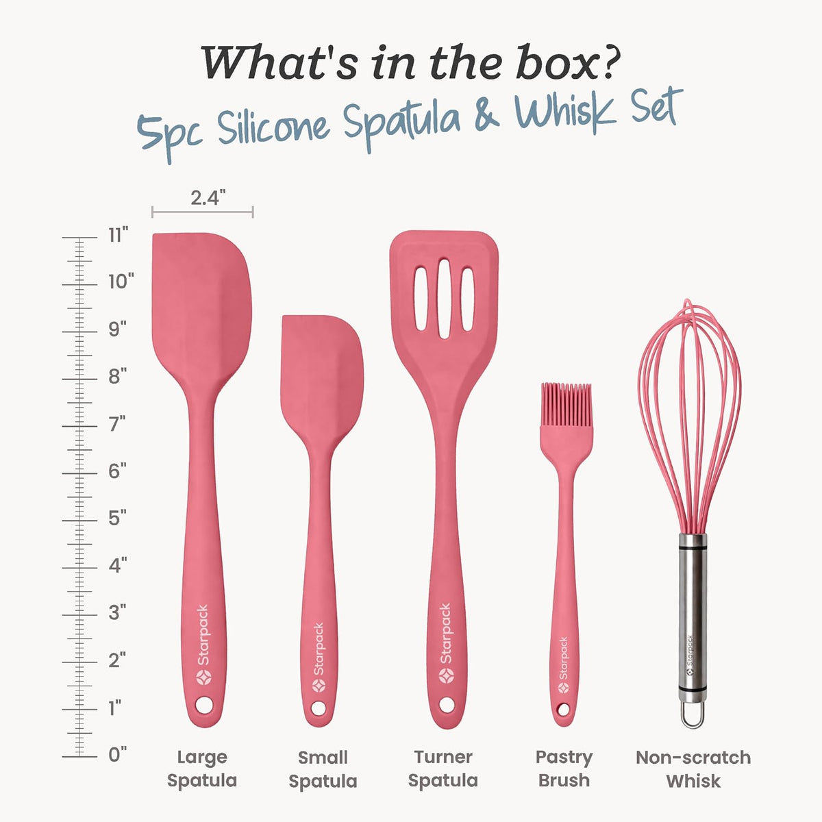 Starpack Flip and Whip Silicone Baking Utensils Set (5-Piece) - LFGB Non Toxic, 600°F Heat Resistant, BPA-Free - Whisk and Rubber Spatula Set with Pastry Brush - Dishwasher Safe, Nonstick Sage Green