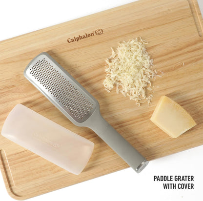 Edge Cheese Grater, Stainless Steel Paddle Kitchen Grater & Shredder for Cheese, Vegetables & Chocolate, Handheld Grater with Protective Cover & Ergonomic Handle, Taupe