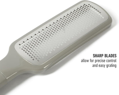 Edge Cheese Grater, Stainless Steel Paddle Kitchen Grater & Shredder for Cheese, Vegetables & Chocolate, Handheld Grater with Protective Cover & Ergonomic Handle, Taupe