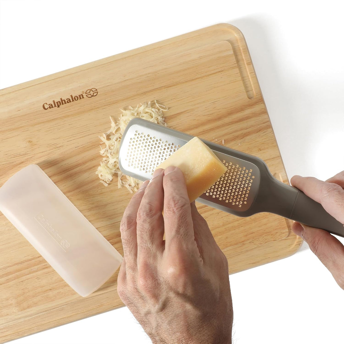 Edge Cheese Grater, Stainless Steel Paddle Kitchen Grater & Shredder for Cheese, Vegetables & Chocolate, Handheld Grater with Protective Cover & Ergonomic Handle, Taupe