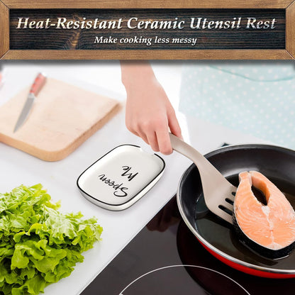 Ceramic Spoon Rest for Stove Top, Large Spoon Holder for Kitchen Counter, White Coffee Spoon Rest, Heat-Resistant Cooking Utensil Rest, Modern Farmhouse Kitchen Décor