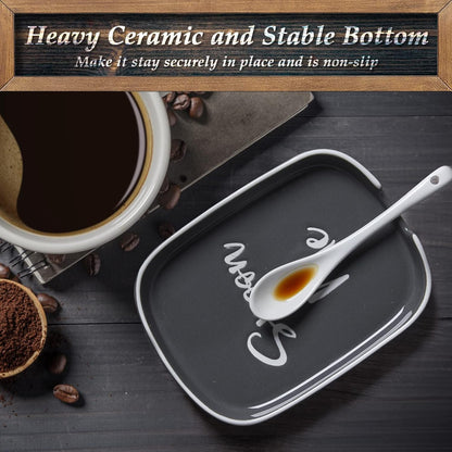 Ceramic Spoon Rest for Stove Top, Large Spoon Holder for Kitchen Counter, White Coffee Spoon Rest, Heat-Resistant Cooking Utensil Rest, Modern Farmhouse Kitchen Décor