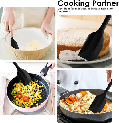 Silicone Spatula Set 2 Pcs Heat Resistant Rubber Spatula for Non-stick Cookware BPA Free (Black)
