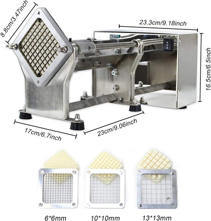 Electric French Fry Cutter Automatic Potato Chip Cutter Commercial French Fries Chips Maker Stainless Steel Electric Potato Slicer with 6mm 9mm 13mm Blade