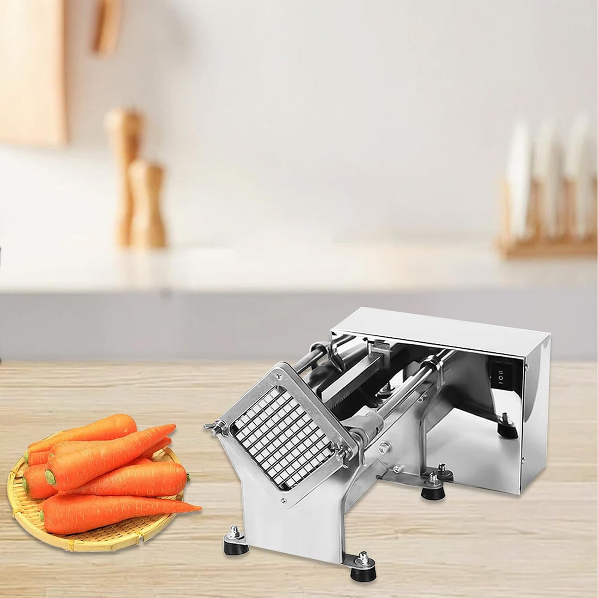 Electric French Fry Cutter Automatic Potato Chip Cutter Commercial French Fries Chips Maker Stainless Steel Electric Potato Slicer with 6mm 9mm 13mm Blade